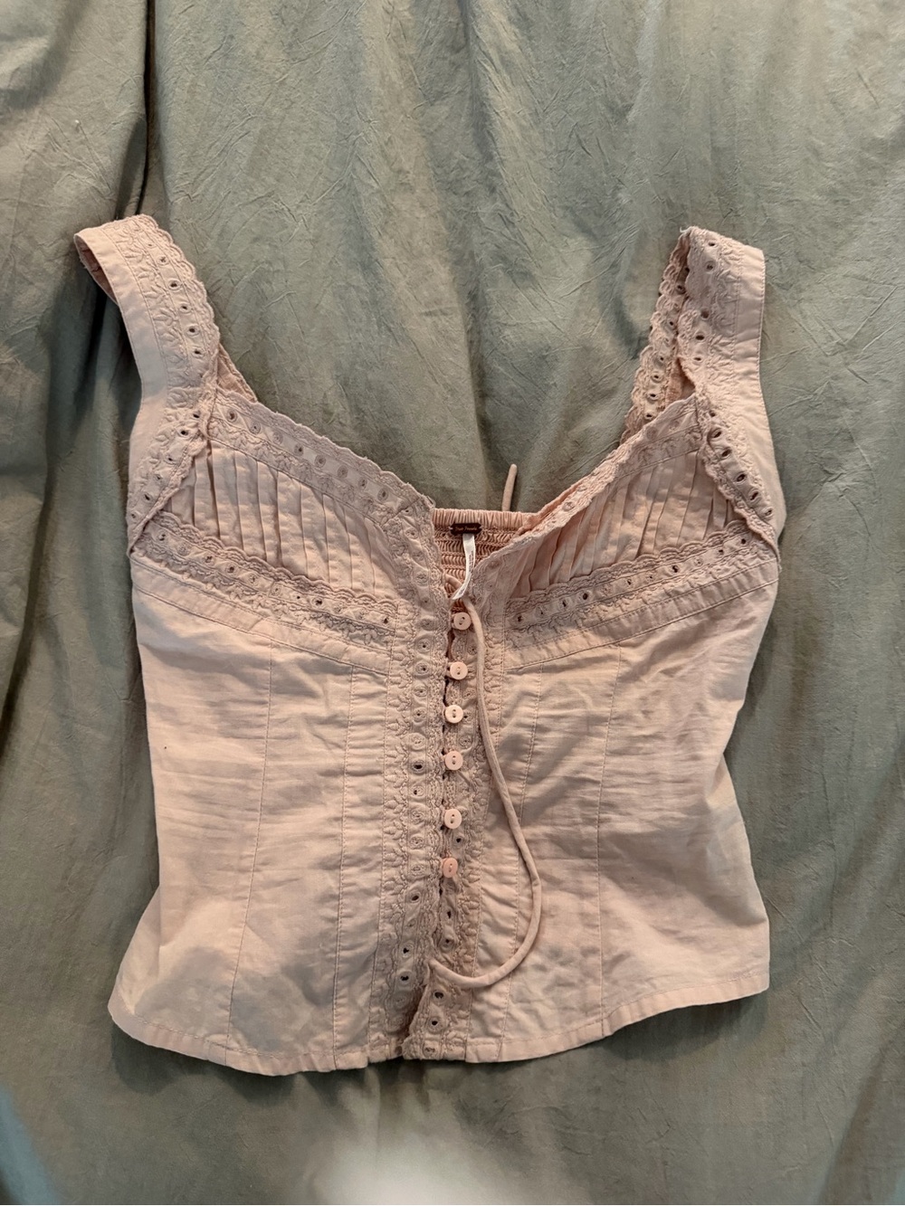 Free People Blush Lace-Trim Button Front Camisole
